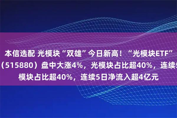 本信选配 光模块“双雄”今日新高！“光模块ETF”哪里找？通信ETF（515880）盘中大涨4%，光模块占比超40%，连续5日净流入超4亿元